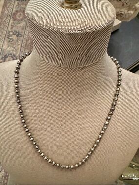 CC Sterling Silver Navajo Oxidized Pearl Bead Necklace - 17” - 2” Extender